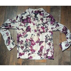 WHBM White House Black Market Floral 100% Silk Blouse - Size 0